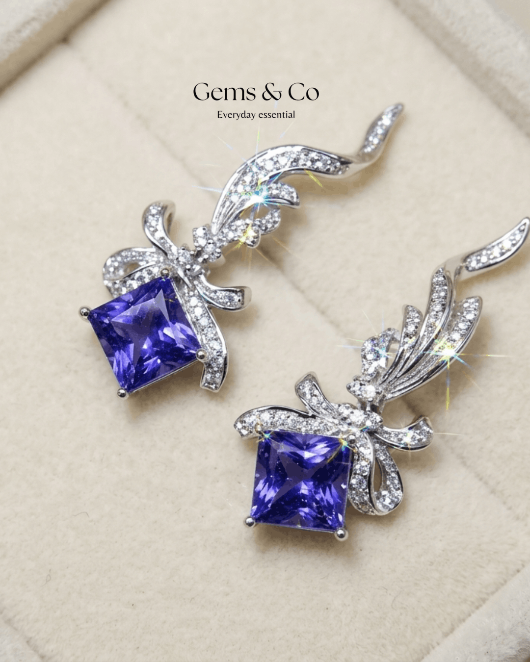 Purple Crystal Ribbon Drop Earrings