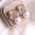 Daisy Luxe Pearl Studs – Mini Gold Earrings for Women
