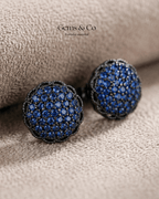 Blue Zircon Black Rhodium Dome Studs