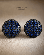 Blue Zircon Black Rhodium Dome Studs