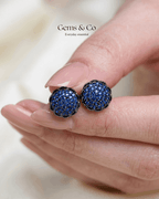 Blue Zircon Black Rhodium Dome Studs