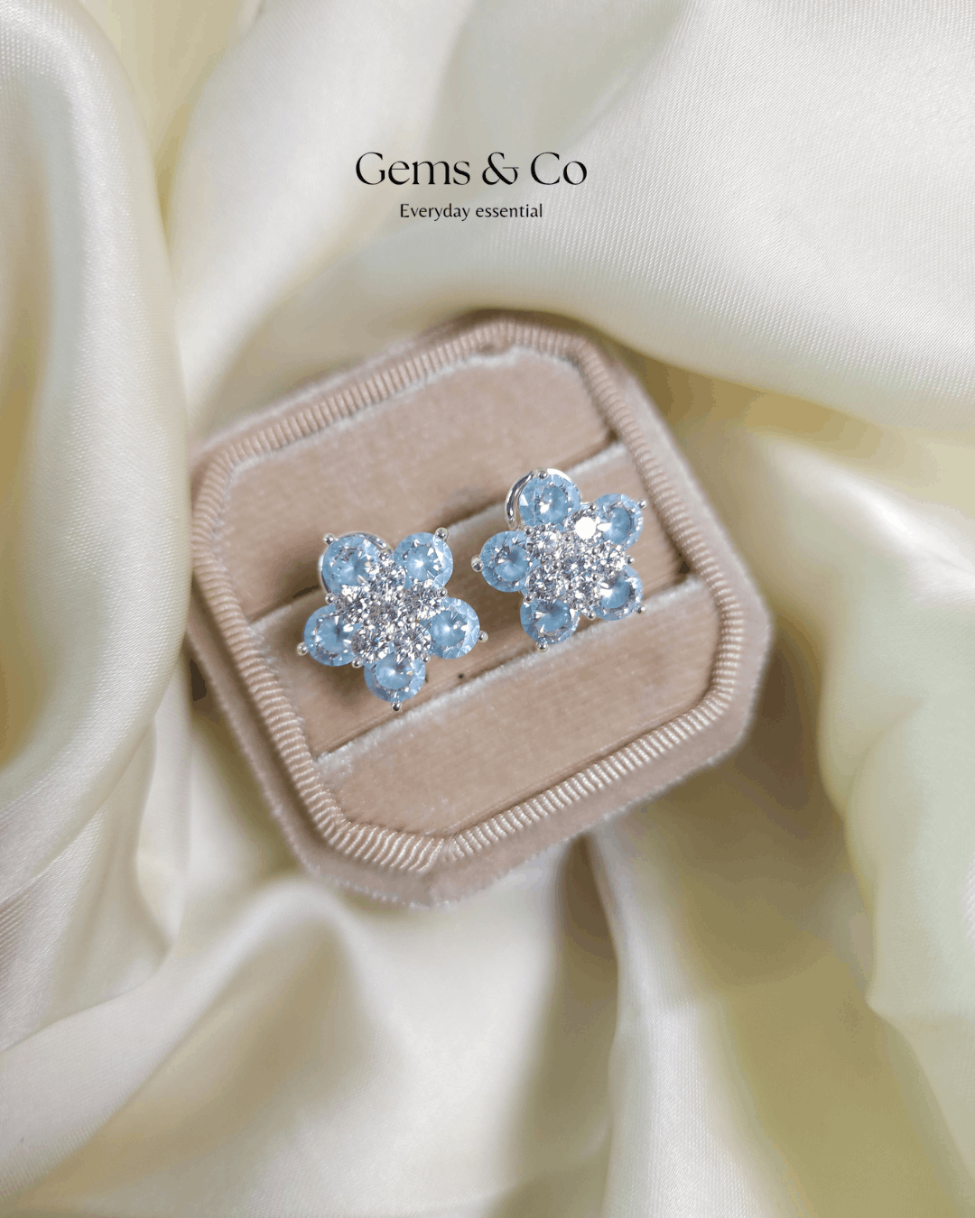 Ice Blue Flower Stud