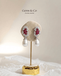 Rosalind Ruby Zircon Pearl Drop Earrings