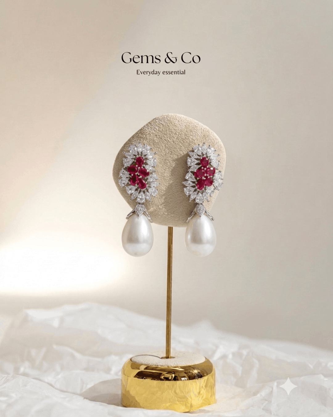 Rosalind Ruby Zircon Pearl Drop Earrings