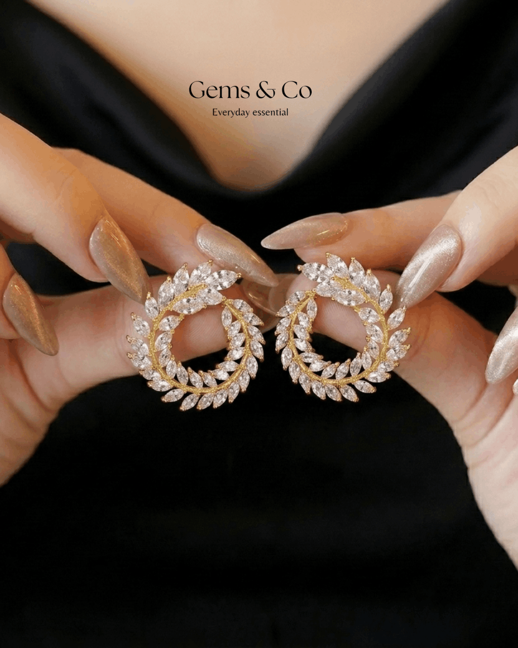 Gold Laurel Wreath Crystal Stud Earrings