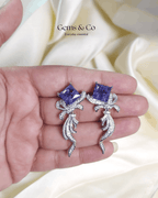 Purple Crystal Ribbon Drop Earrings