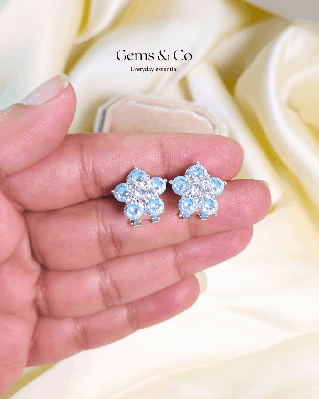 Ice Blue Flower Stud