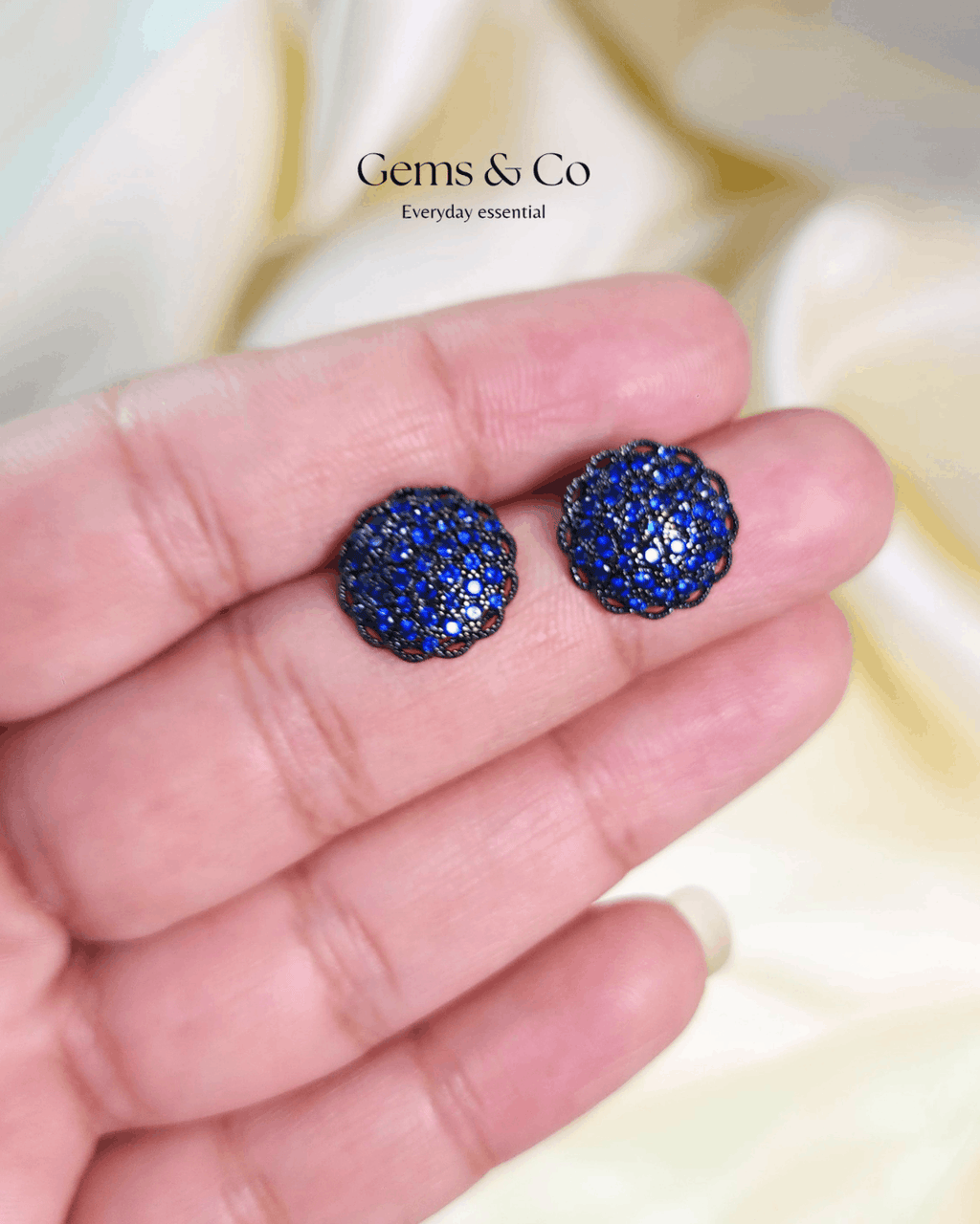 Blue Zircon Black Rhodium Dome Studs