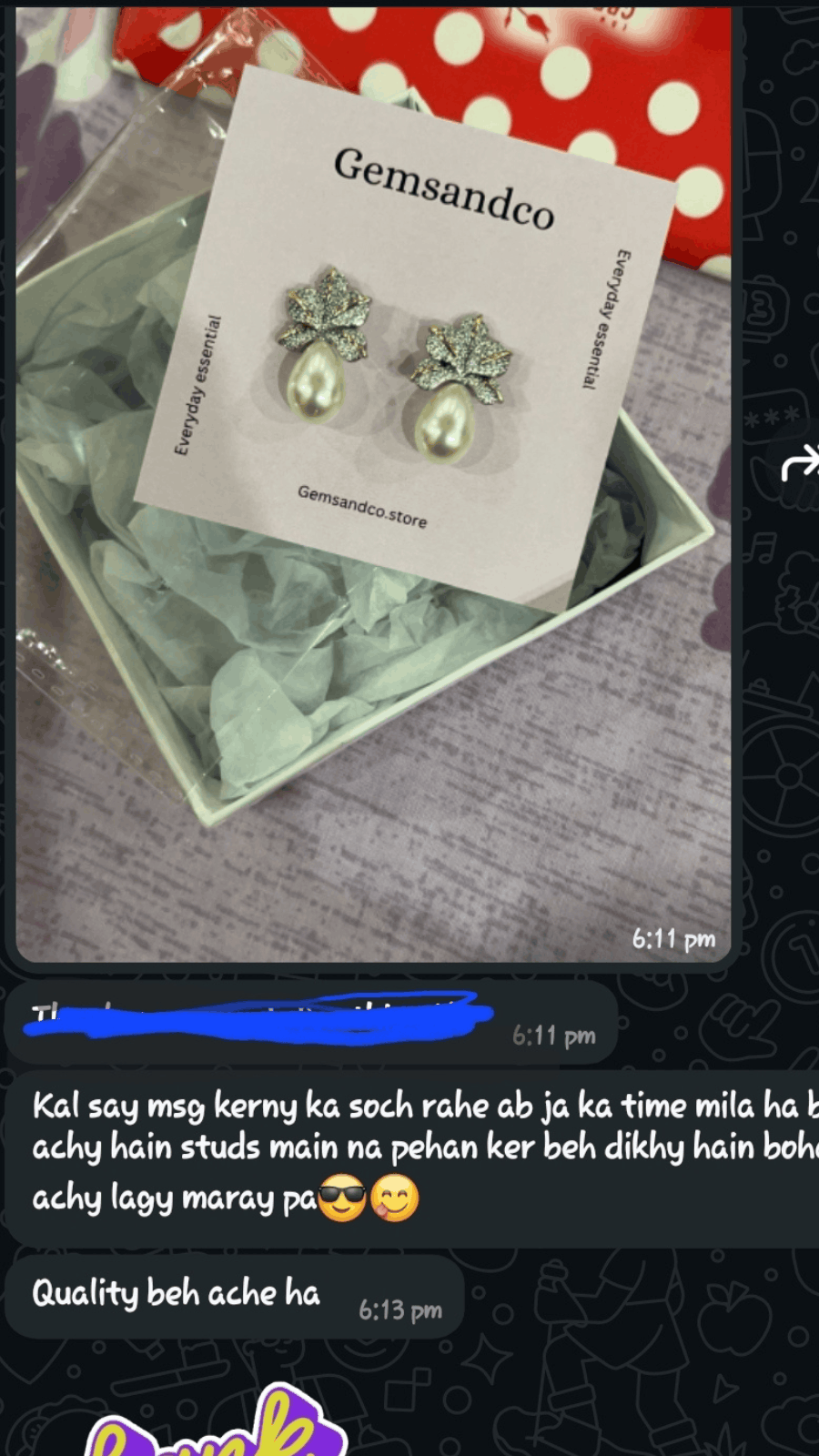 Customer review on WhatsApp