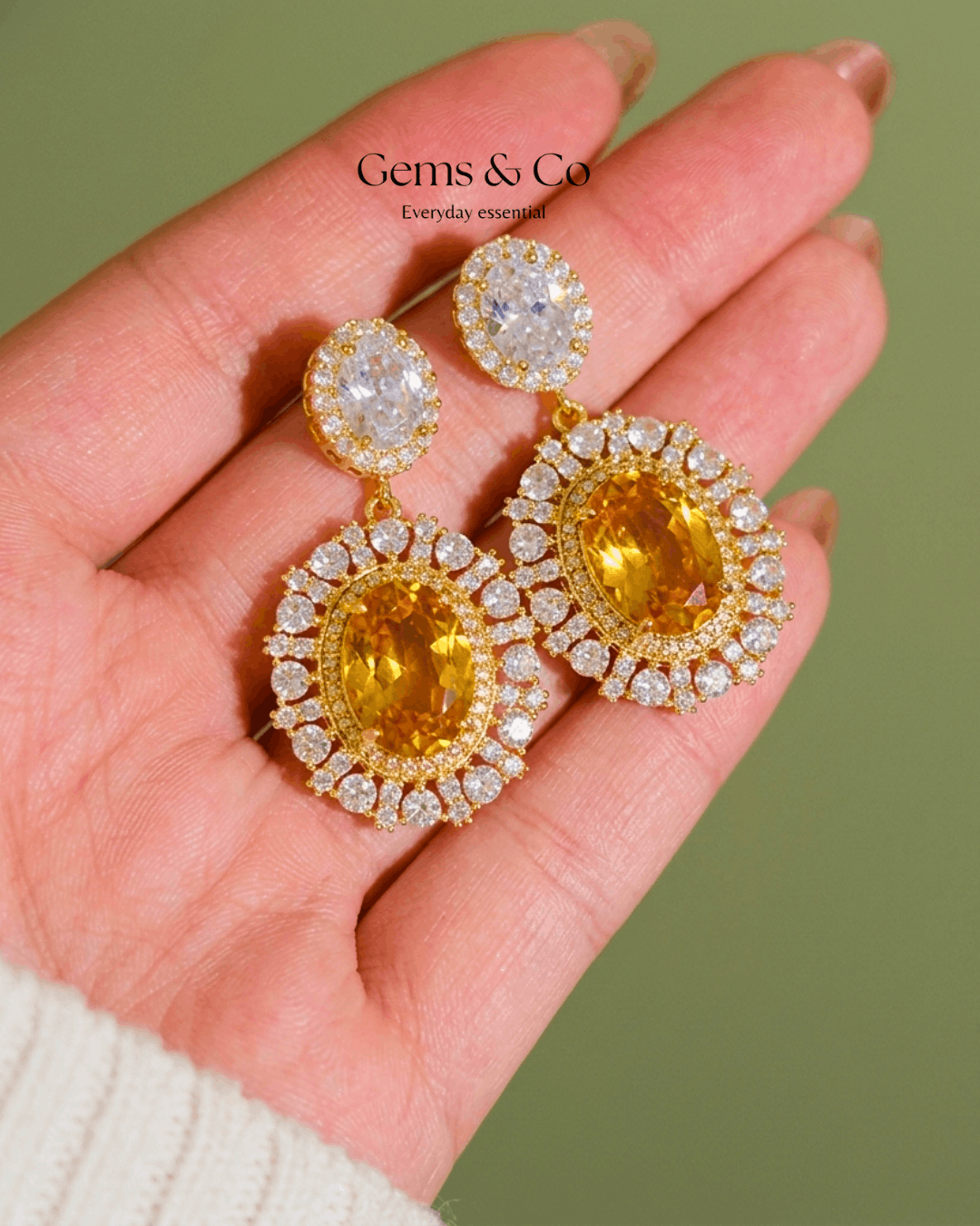 Vintage Golden Studs | Gold-Plated Yellow & White CZ Drop Earrings