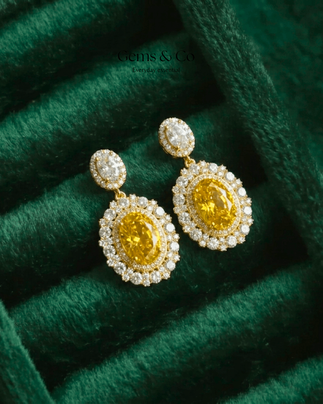 Vintage Golden Studs | Gold-Plated Yellow & White CZ Drop Earrings