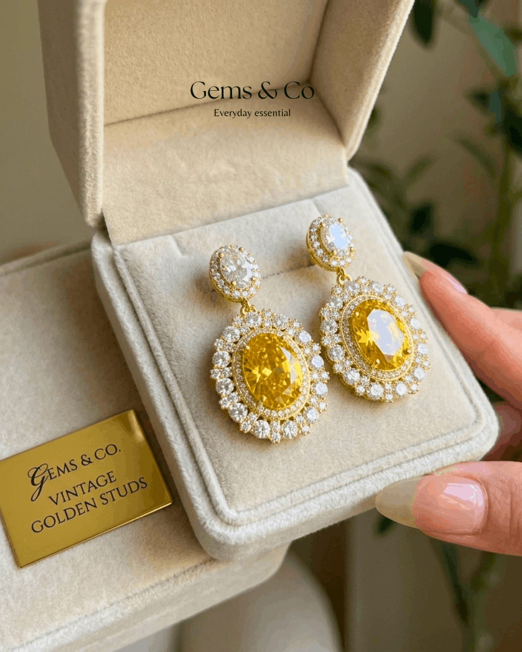 Vintage Golden Studs | Gold-Plated Yellow & White CZ Drop Earrings