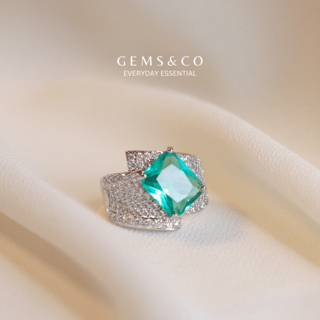 Teal Daimond Cut Ring