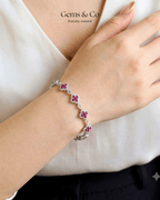 Blossom Ruby Clover Bracelet — Silver Zircon Design