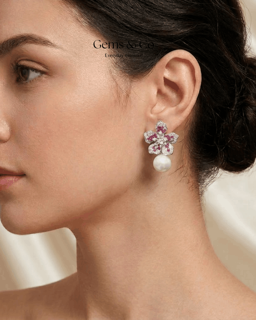 Pink Radiance Drops – Blush Floral Pearl Drop Earrings