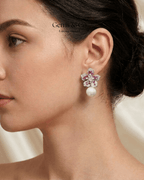 Pink Radiance Drops – Blush Floral Pearl Drop Earrings
