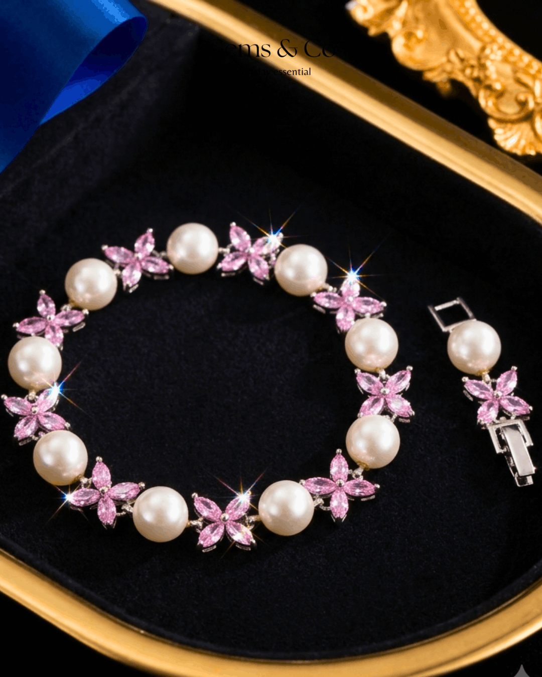 Pearl Blossom Bracelet — Pink Zircon Floral Design