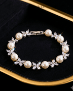 Pearl Blossom Bracelet — White Zircon Floral Design