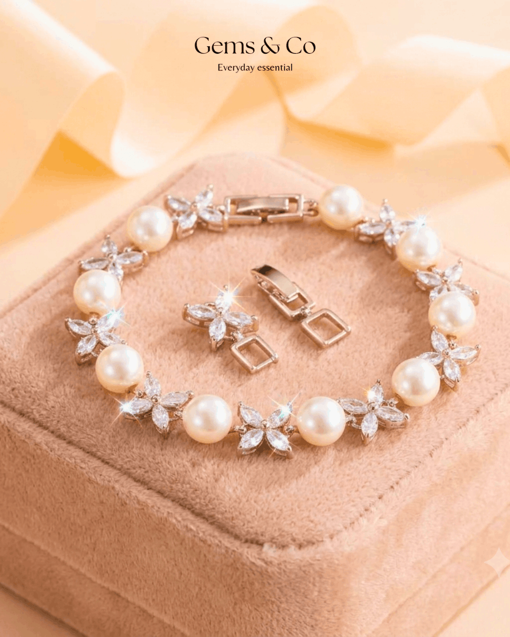 Pearl Blossom Bracelet — White Zircon Floral Design