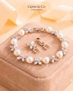 Pearl Blossom Bracelet — White Zircon Floral Design