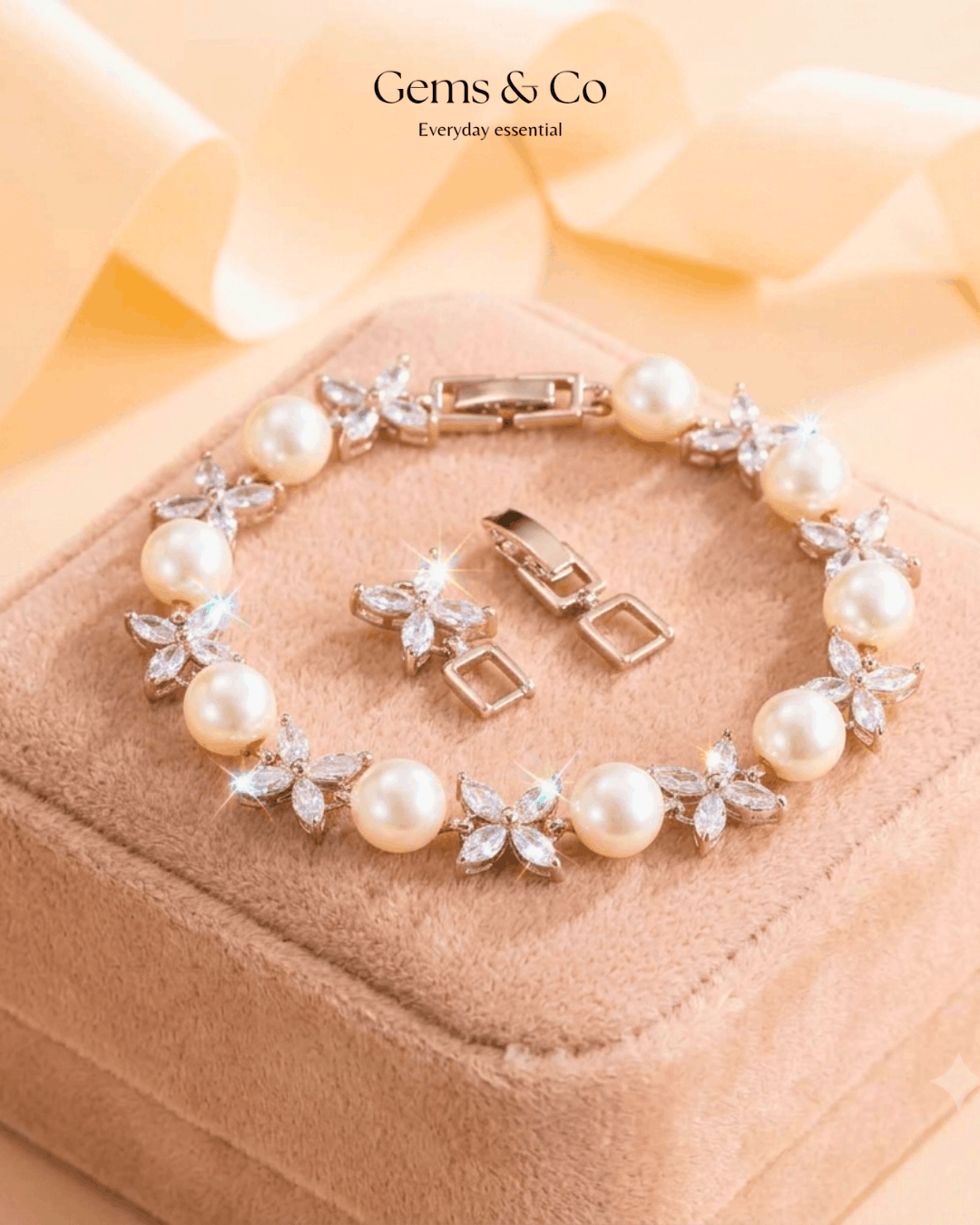 Pearl Blossom Bracelet — White Zircon Floral Design