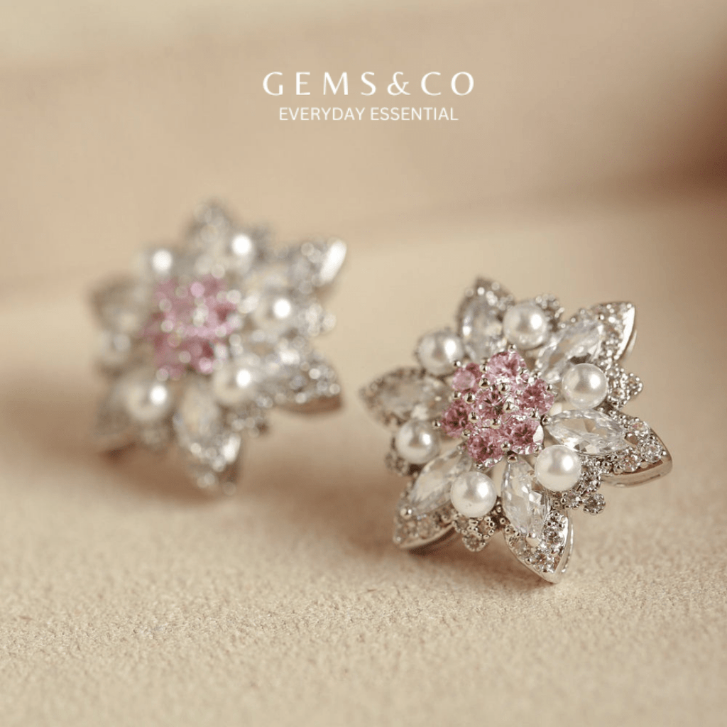 Pink Daisy Pearl Earrings