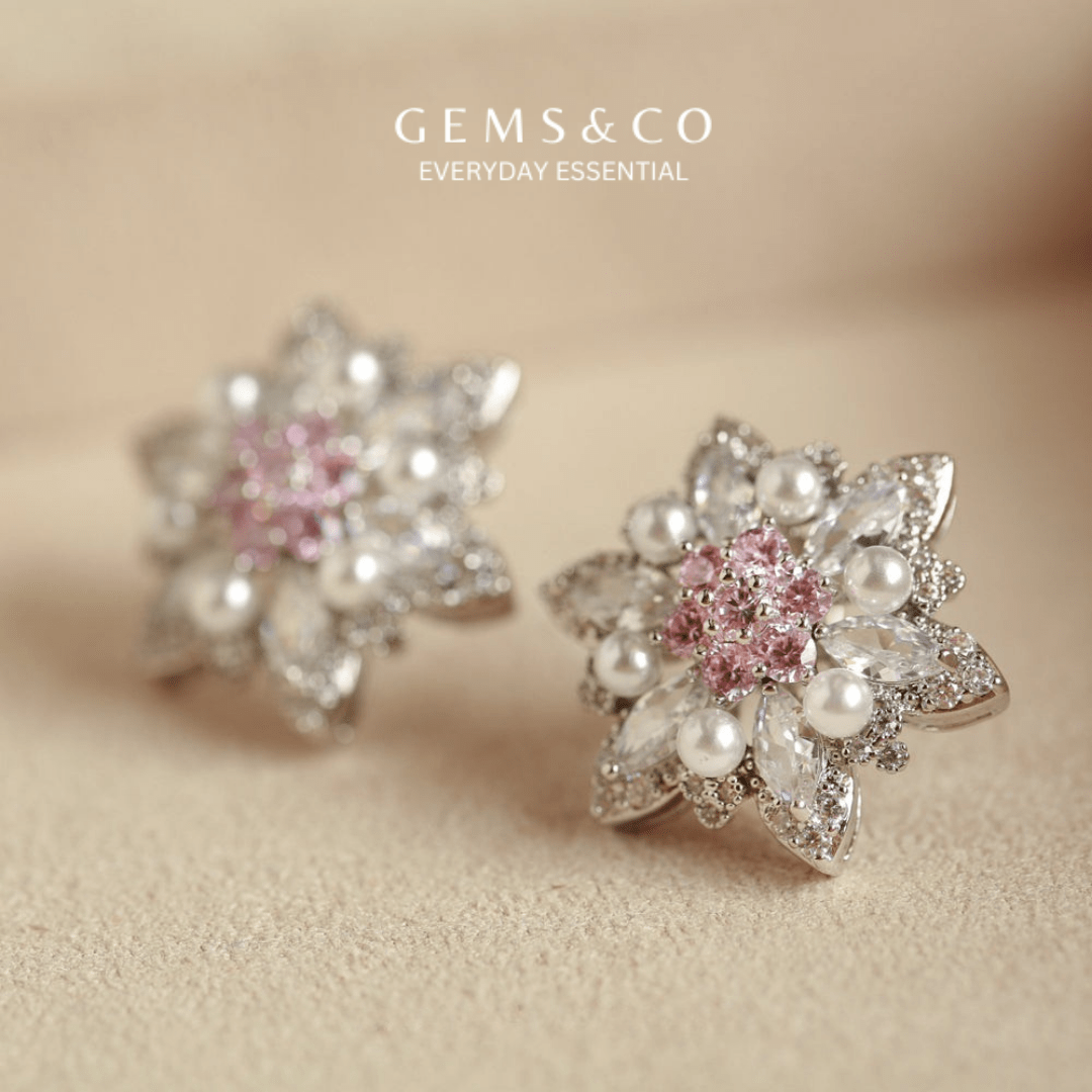 Pink Daisy Pearl Earrings