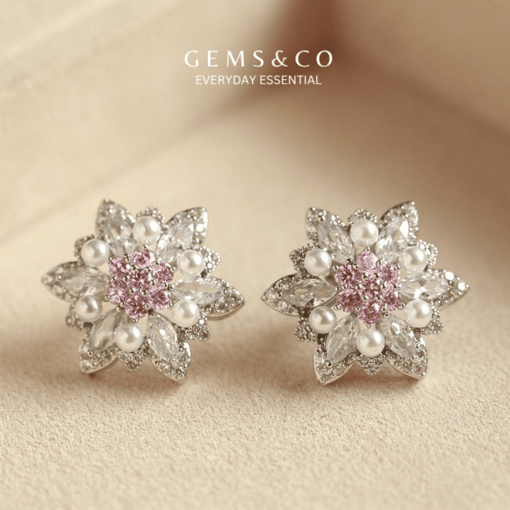 Pink Daisy Pearl Earrings