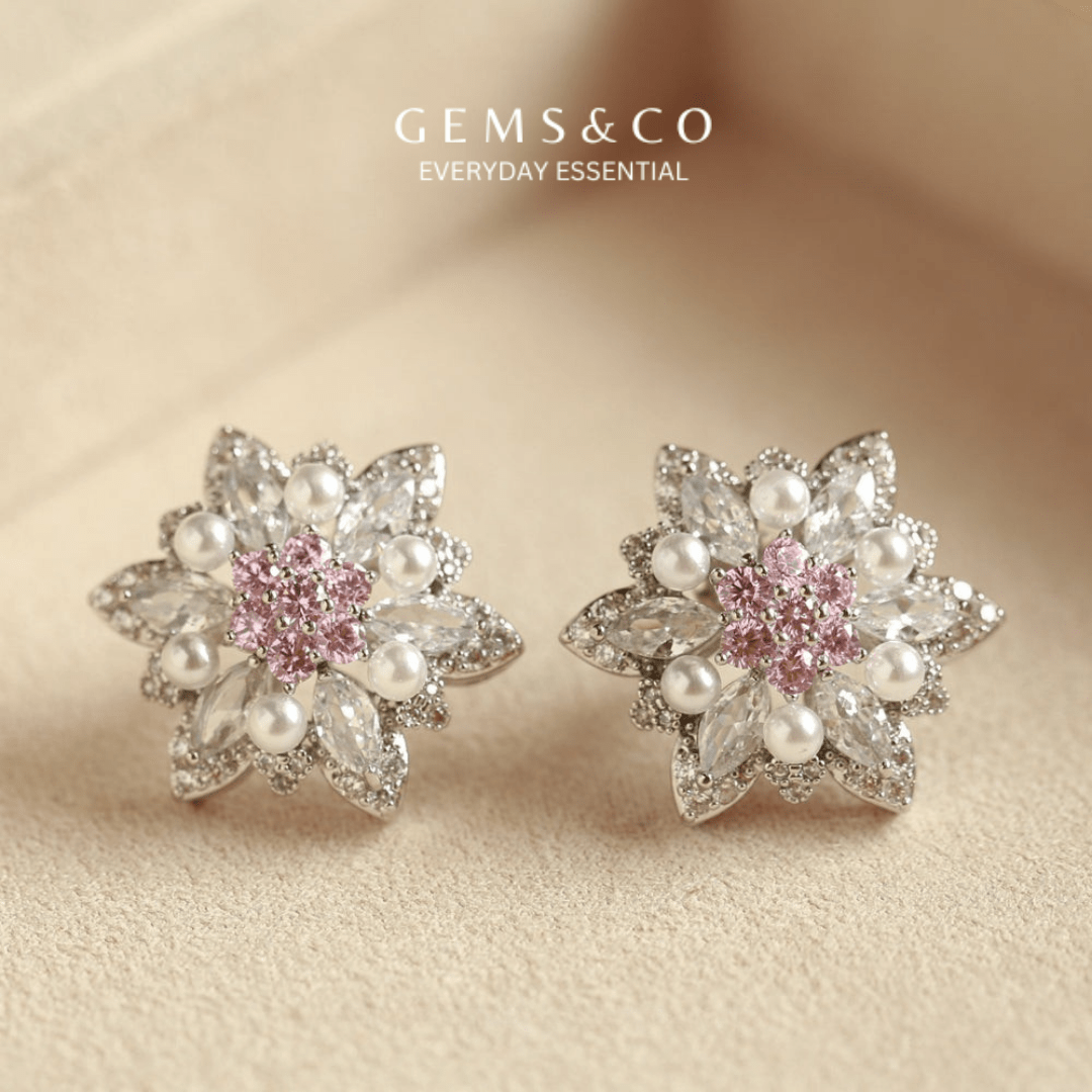 Pink Daisy Pearl Earrings