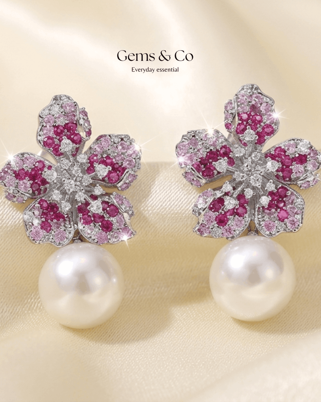 Pink Radiance Drops – Blush Floral Pearl Drop Earrings