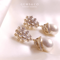 Luna Bloom Pearl Drops – Golden Floral Pearl Drop Earrings