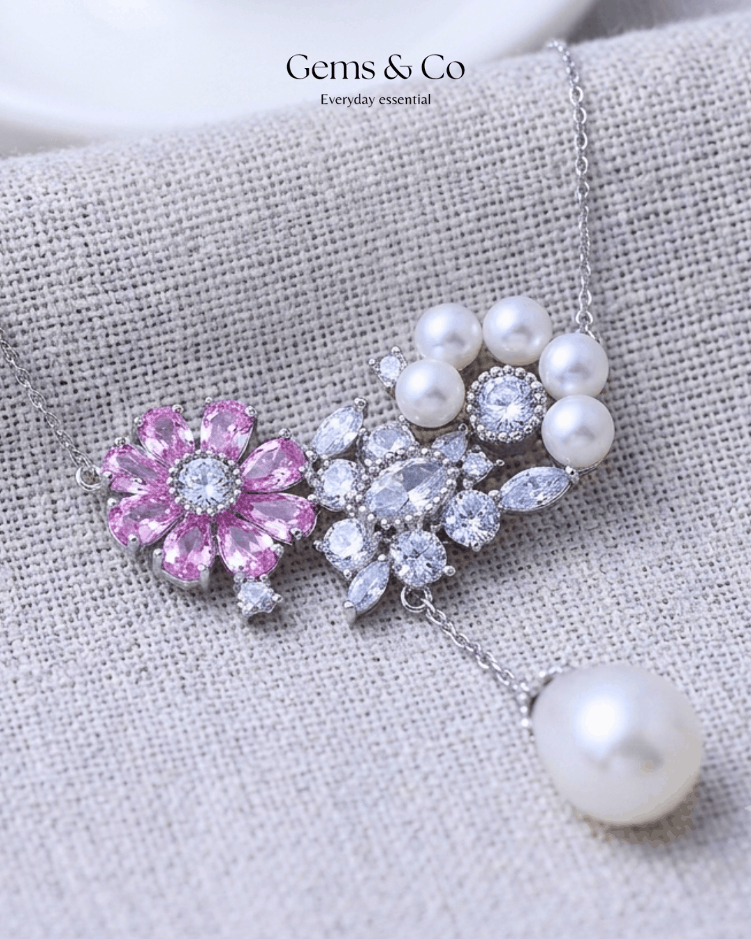 Blossom Pearl Drop Necklace – Silver Floral Pearl Necklace | 18-Inch