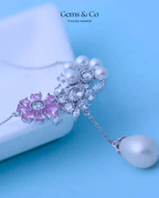 Blossom Pearl Drop Necklace – Silver Floral Pearl Necklace | 18-Inch