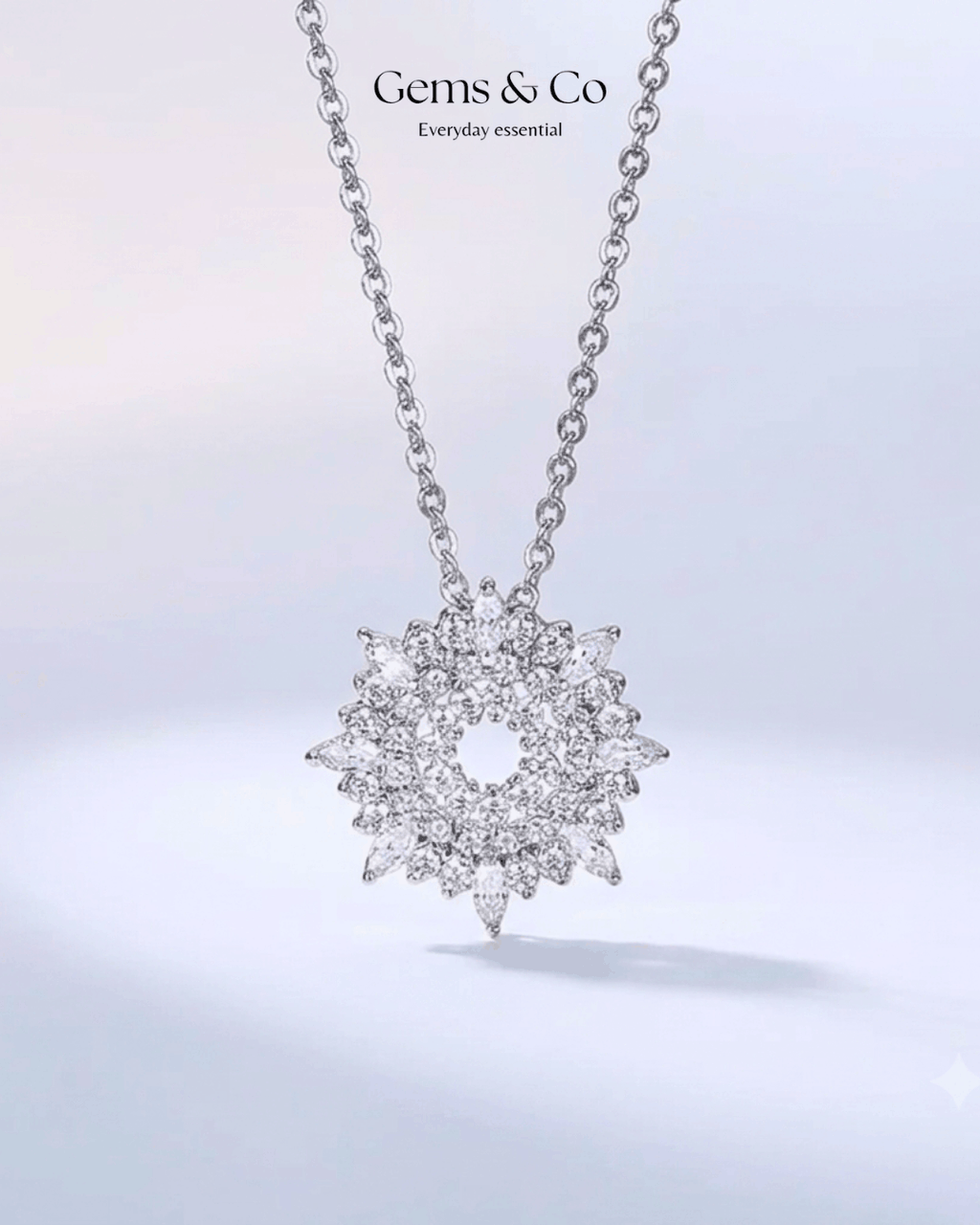 Snowflake Halo Necklace – White Gold AAA Zircon Pendant
