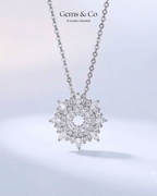 Snowflake Halo Necklace – White Gold AAA Zircon Pendant