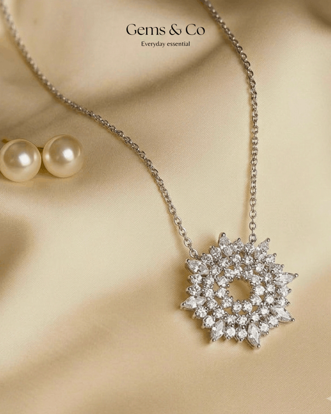 Snowflake Halo Necklace – White Gold AAA Zircon Pendant