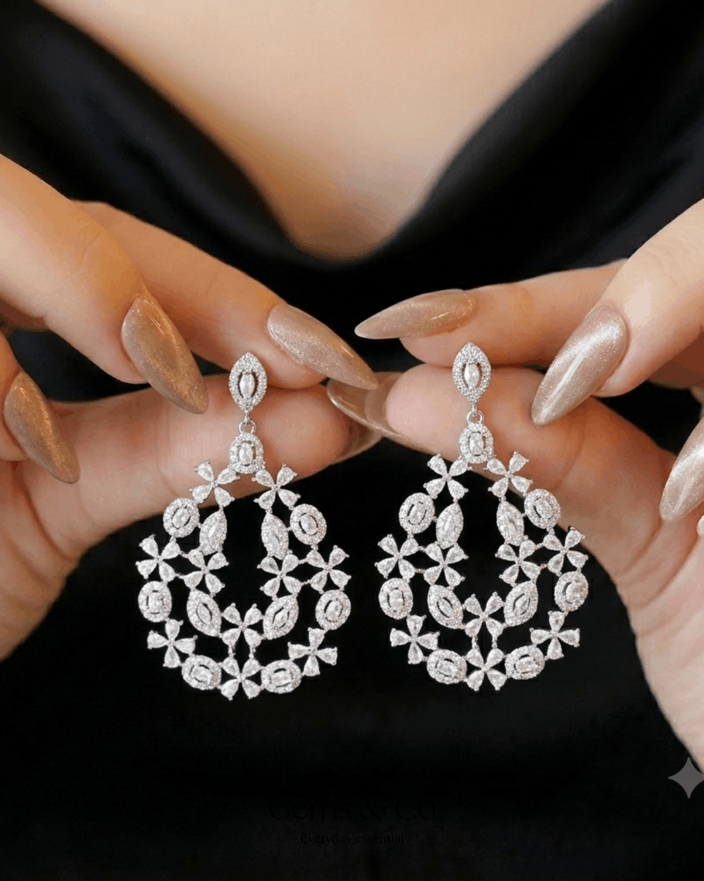 Chunky Bloom Zircon Chandelier Teardrop Earrings