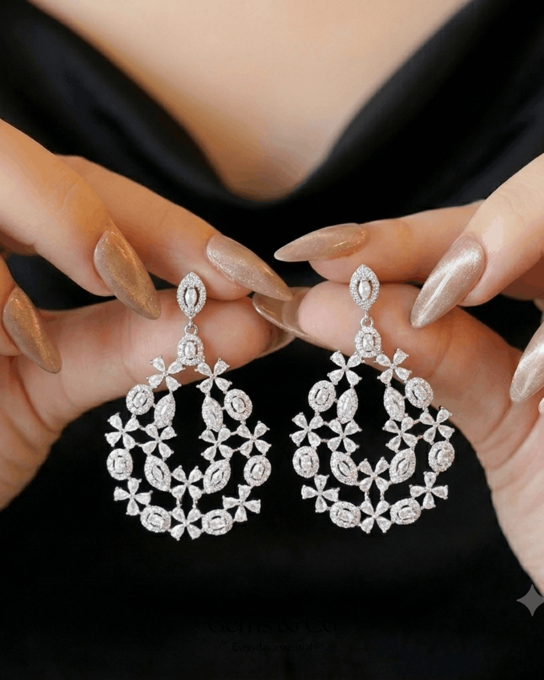Chunky Bloom Zircon Chandelier Teardrop Earrings