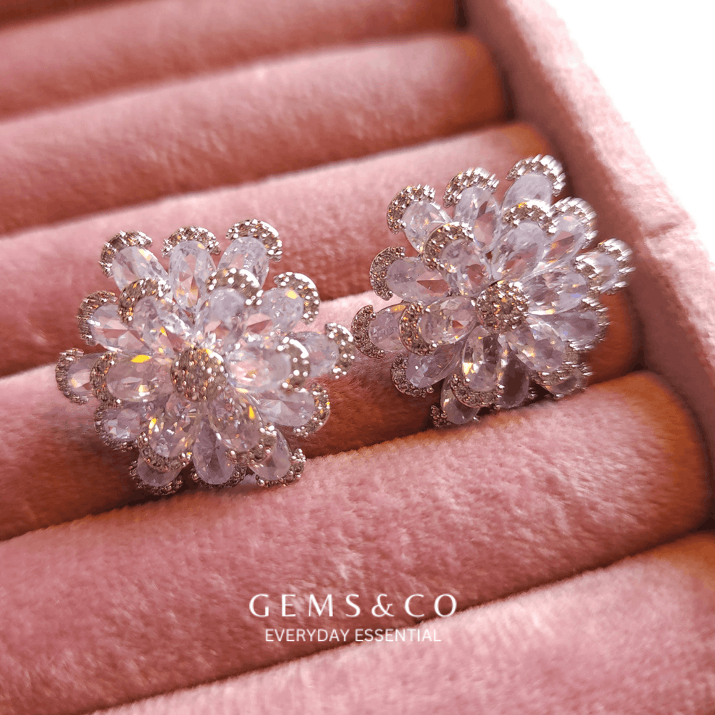 White Flower CZ Stud Earrings – Silver Plated