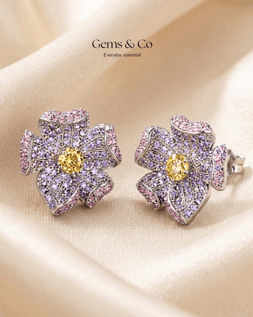 Floral Bloom Gold-Plated Zircon Stud