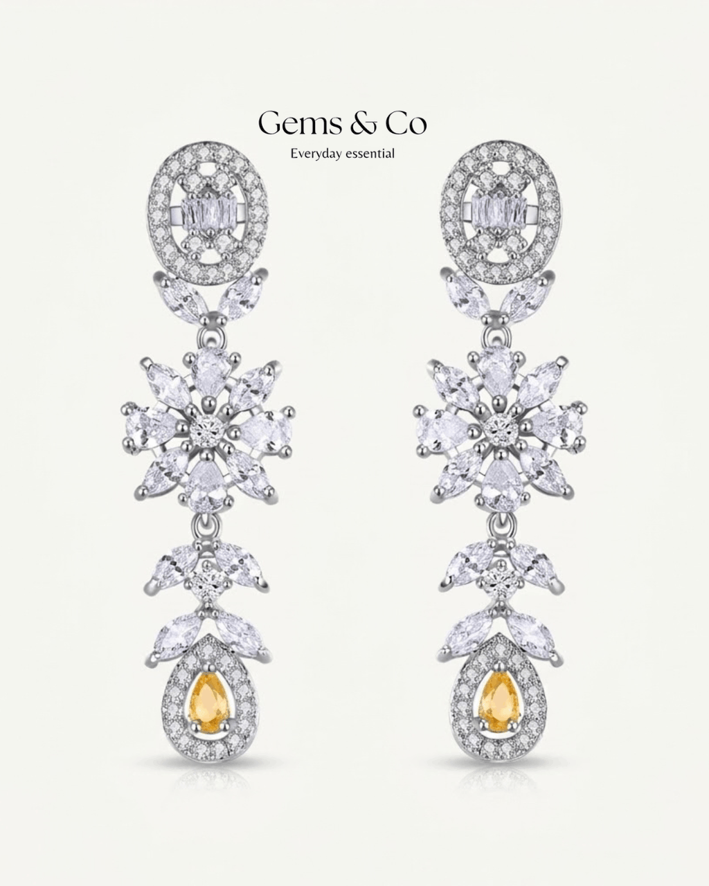 Floral Sunshine Droplet – Golden Zircon Drop Earrings
