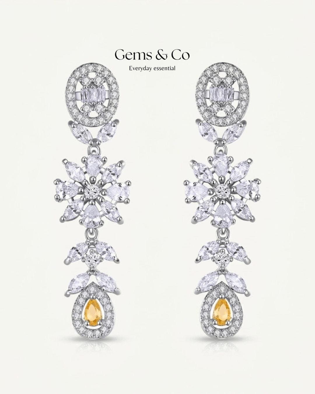 Floral Sunshine Droplet – Golden Zircon Drop Earrings
