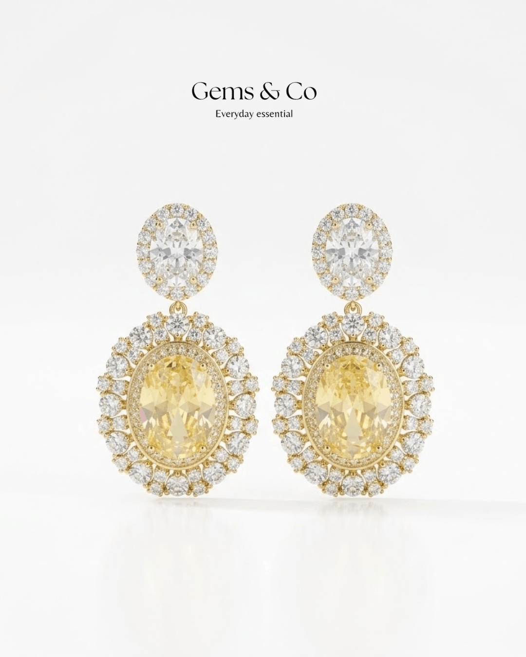 Vintage Golden Studs | Gold-Plated Yellow & White CZ Drop Earrings